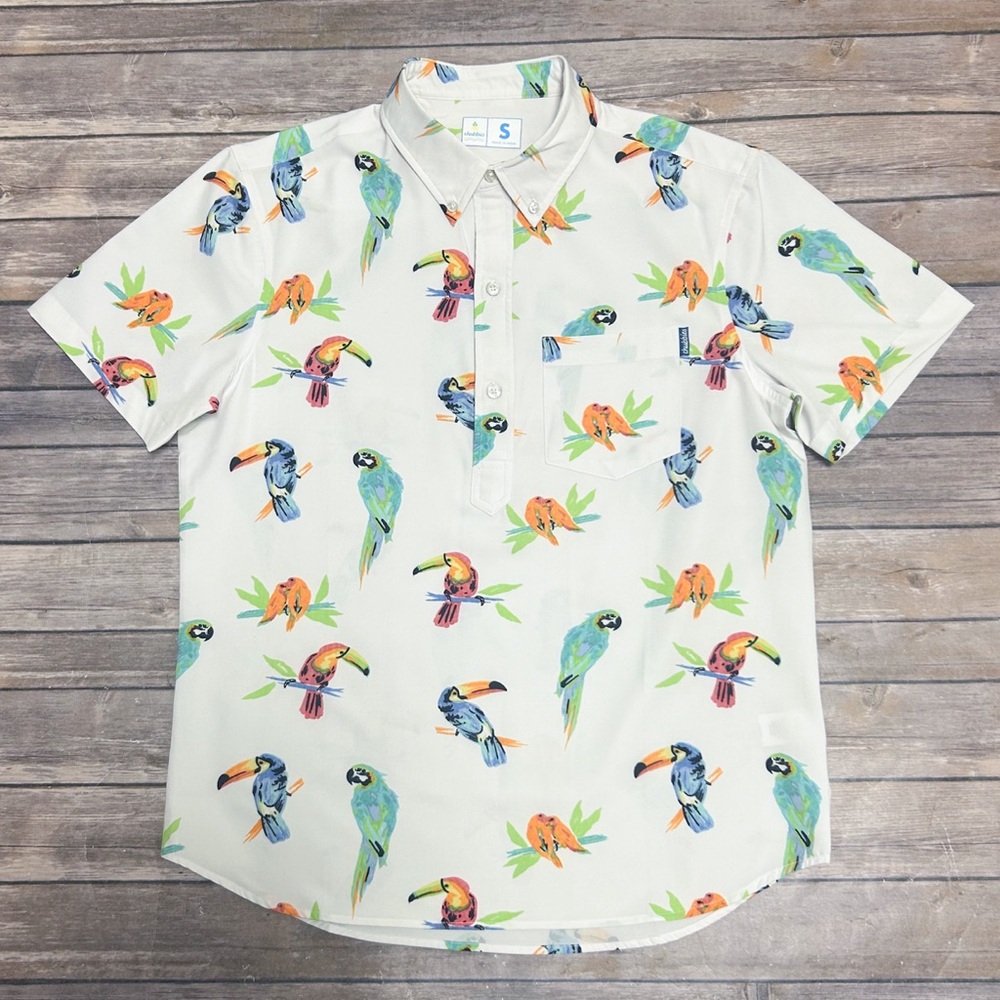 Chubbies White The Dude Wheres Macaw Short Sleeve Popover Collared Birds Shirt